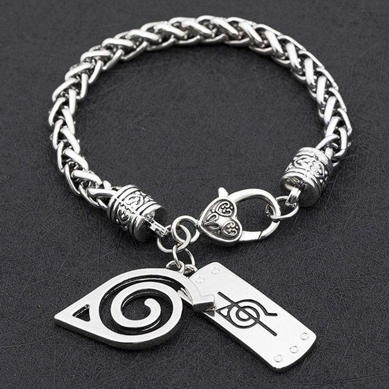 CHARMS Vòng Tay Dây Da Mặt Hình Naruto Thời Trang