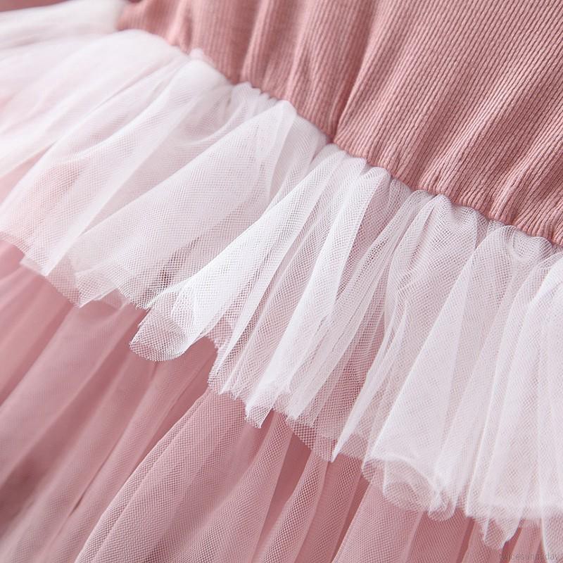 Váy kiểu tay dài màu trơn xinh xắn đáng yêu dành cho bé gái