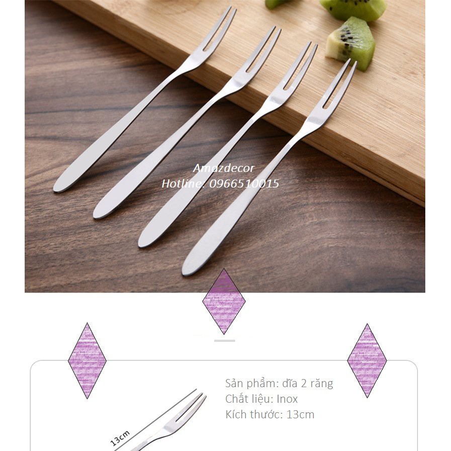 Giá sỉ tại xưởng Bộ 10 chiếc dĩa nĩa inox 2 răng ăn trái cây hoa quả dài 13 cm bền rẻ