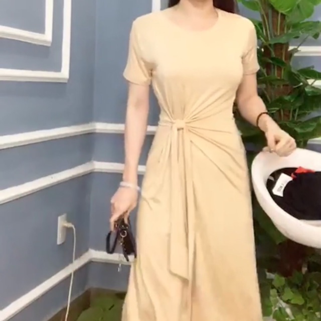 Đầm cột tôn eo Đầm mặc đc 2 dáng, cột ôm eo hoặc cột lửng hàn quốc, vải mát, chất vải mềm mại, màu nude