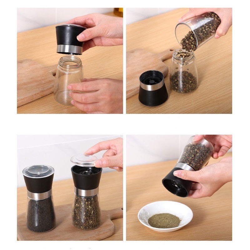 Lọ xay tiêu thuỷ tinh cầm tay tiện lợi