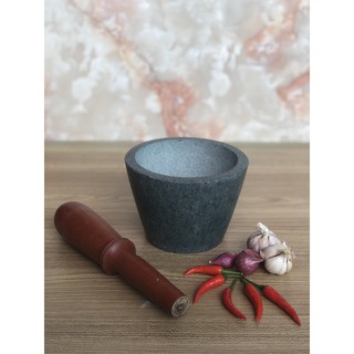 Cối Đá Xanh Nguyên Khối Đánh Bóng + chày gỗ dk15cm