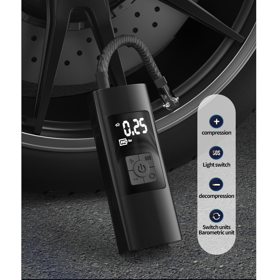 Bơm Lốp Xe Ô Tô, Xe Máy Mini Cắm Điện, Có Đèn LED Nhìn Đêm, Tiện Lợi