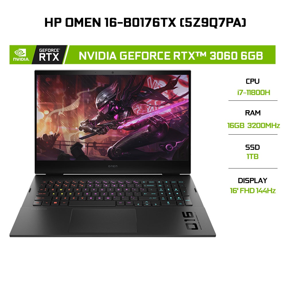 Laptop HP Omen 16-b0176TX 5Z9Q7PA i7-11800H | 16GB | 1TB | GeForce RTX™ 3060 6GB