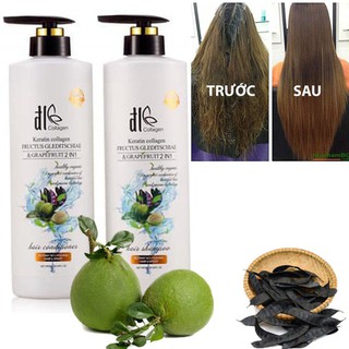 MUA NGAY Cặp Dầu Gội Xả Bưởi Bồ Kết, Cặp Dầu Collagen DL Ngăn Ngừa Rụng Tóc- Kết Hợp 2in1- MUA NGAY!!!