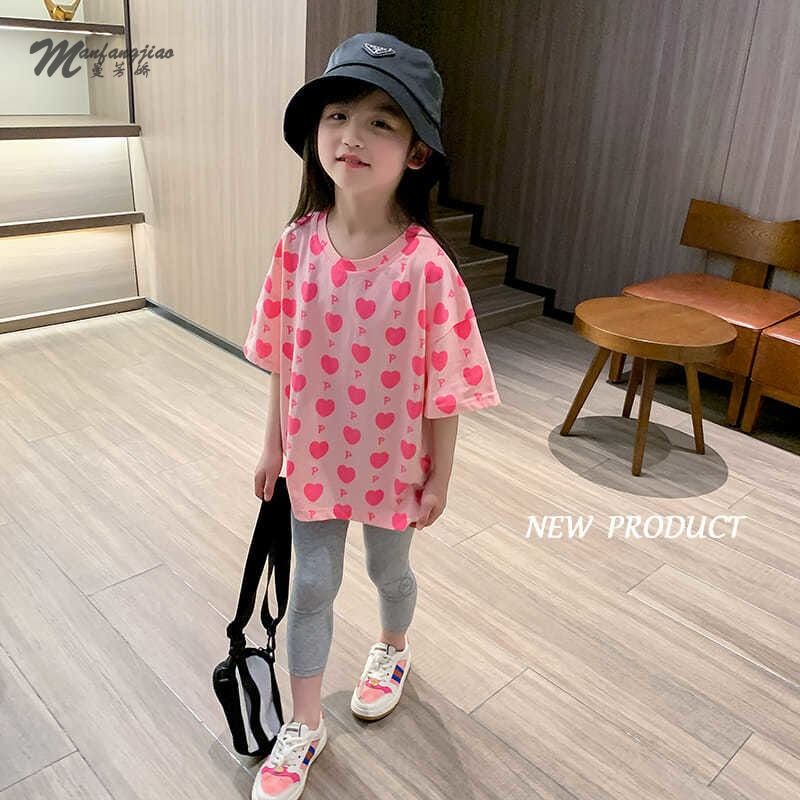 Áo Thun Tay Ngắn In Họa Tiết Trái Tim Dễ Thương Thời Trang Mùa Hè Cho Nữ