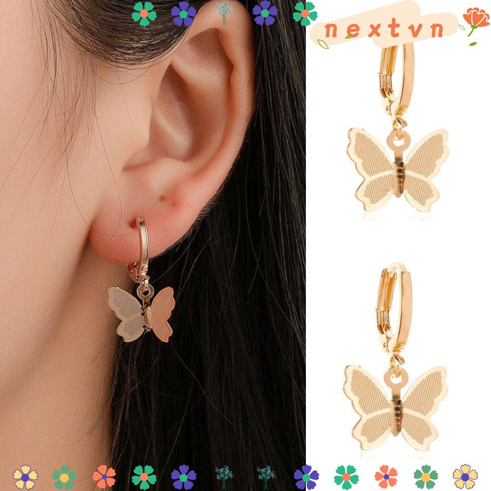 Khuyên Tai Dạng Móc Mặt Tròn Hình Bướm Nhiều Màu Thời Trang Cho Nam Và Nữ