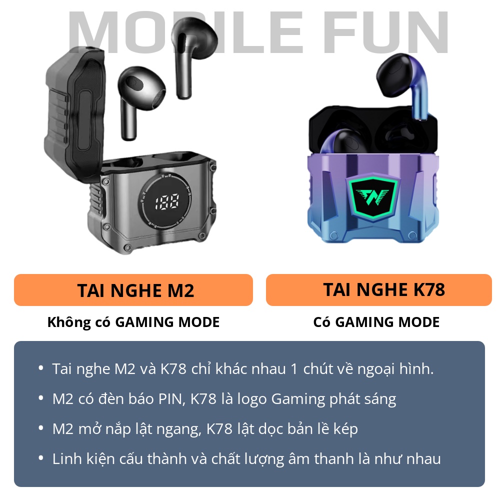 Tai nghe bluetooth M2 Gaming, Tai nghe nhét tai k79 hai chế độ, tai nghe không dây chơi game độ trễ thấp