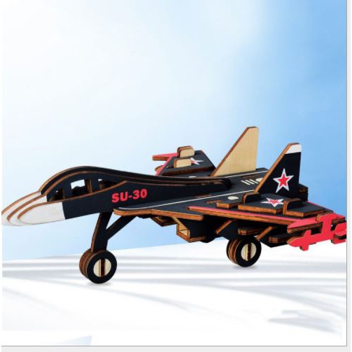Đồ chơi lắp ghép gỗ 3D Máy bay chiến đấu SU30 phiên bản màu sắc