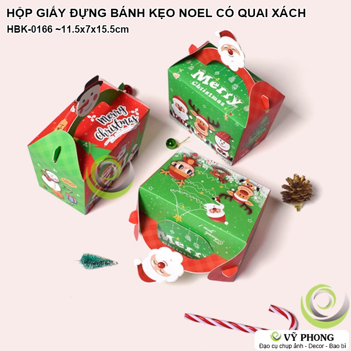 HỘP GIẤY ĐỰNG BÁNH KẸO NOEL GIÁNG SINH CÓ QUAI XÁCH HỘP ĐỰNG QUÀ TẶNG CHRISTMAS IN HÌNH TUẦN LỘC HBK-0166