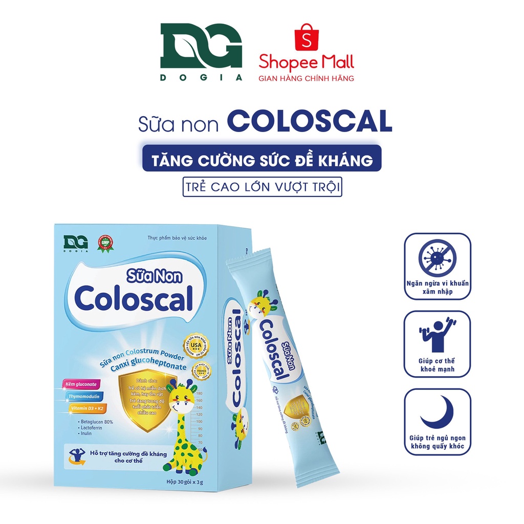 Sữa non Coloscal Đỗ Gia chuyên biệt hỗ trợ tăng sức đề kháng cho bé tăng chiều cao chắc khỏe xương hộp 30 gói x 3g
