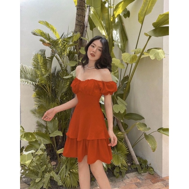 Đầm xoè trễ vai BlaPink nhún ngực hai lớp phù hợp đi chơi, đi dạo phố tiệc cưới - Mysa Dress T214