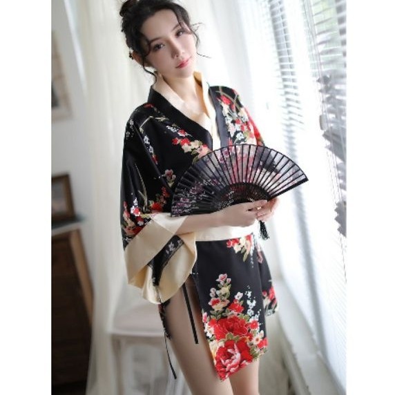 Sét Áo Choàng Ngủ Kimono Hoa  Phong Cách Nhật 5060 Siêu Quyến Rũ ( Sét gồm 01 Áo choàng +01 Đai thắt + 01 Chip xinh )