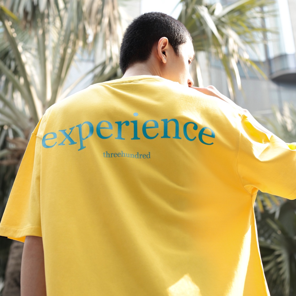Áo Thun Vàng In Chữ Experience Màu Xanh Chất Liệu 100% Cotton Form Rộng Thoải Mái Unisex Nam Nữ