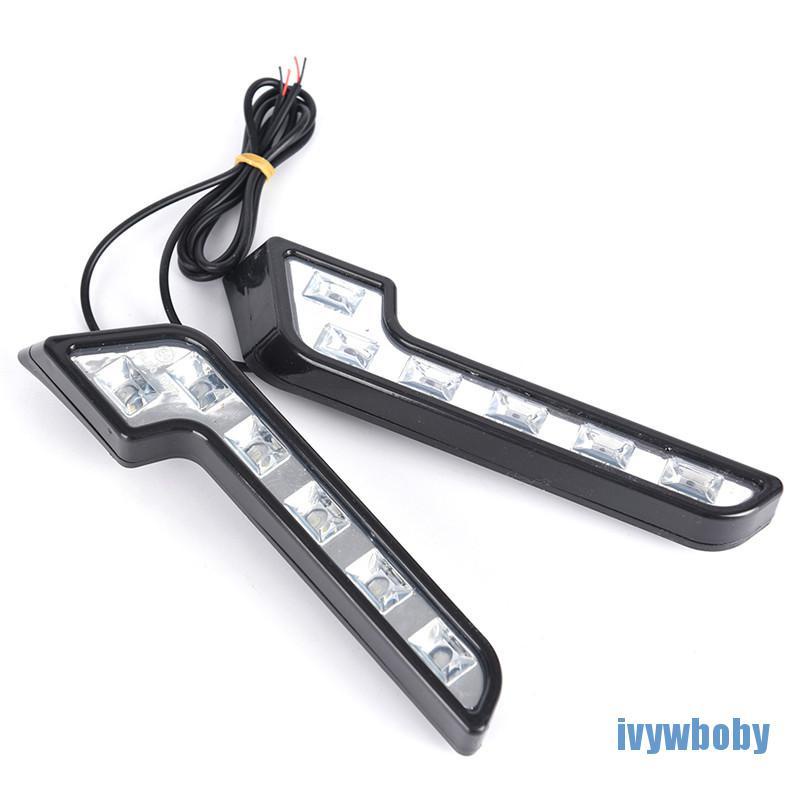 Bộ 2 đèn led 6 bóng 12V DRL ánh sáng trắng siêu sáng chống sương mù chạy ban ngày cho xe ô tô