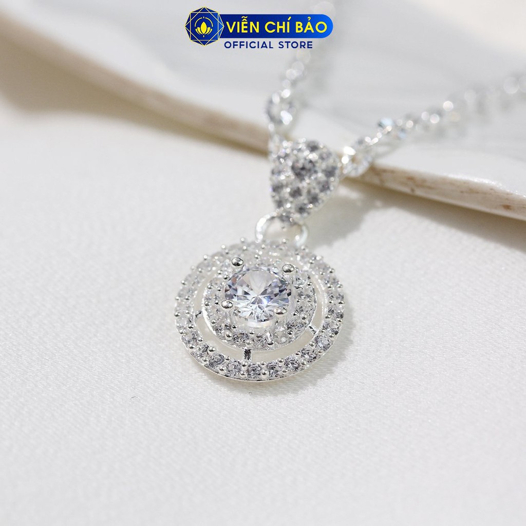 Dây chuyền bạc nữ tròn đính đá chất liệu bạc 925 thời trang phụ kiện trang sức nữ Viễn Chí Bảo D400776