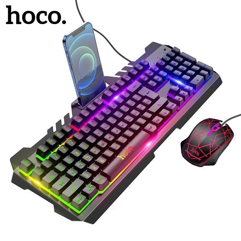 Bộ bàn phím và chuột Hoco Gaming DI16 phím cơ chuột DPI 1600 đèn Led đổi màu tích hợp khay điện thoại