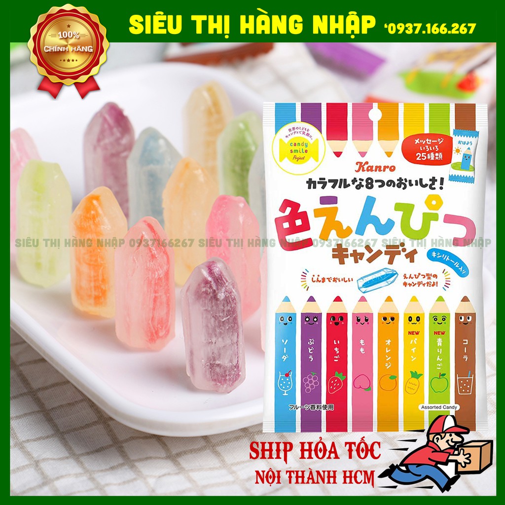 Kẹo bút chì trái cây sắc màu Kanro 8 vị Nhật Bản, kẹo đồ chơi tư duy cho bé
