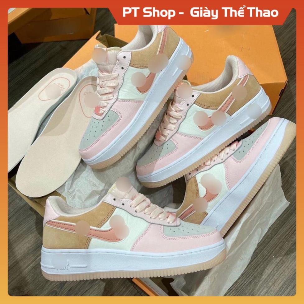 [Hàng Sịn- FreeShip] Giày AF1 Hồng Trắng Vàng Cát thấp , Giầy Air Force Trắng Hồng Mõm Xám Da Lộn Hot Trend