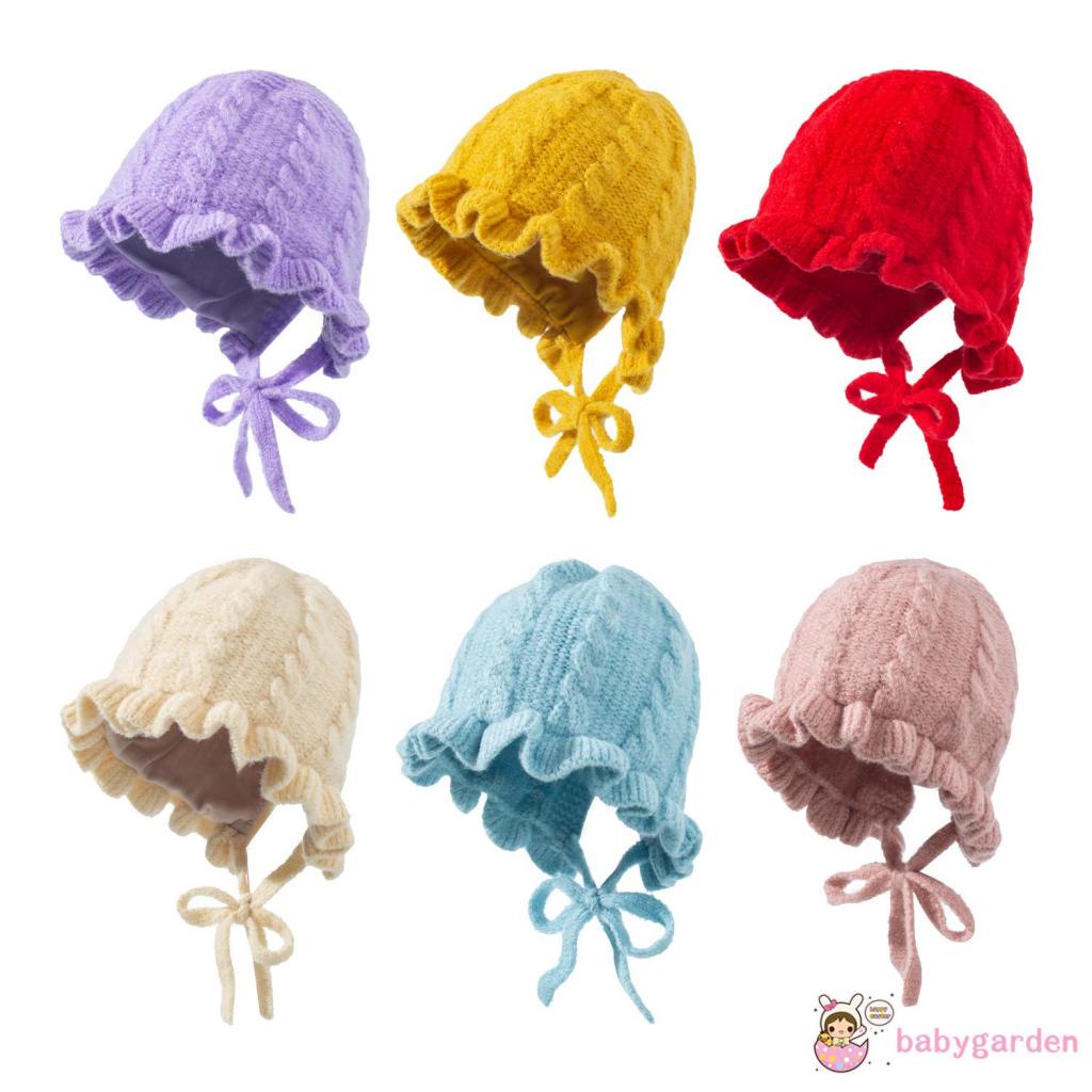Mũ dệt kim màu trơn mềm mại giữ ấm mùa đông cho bé gái