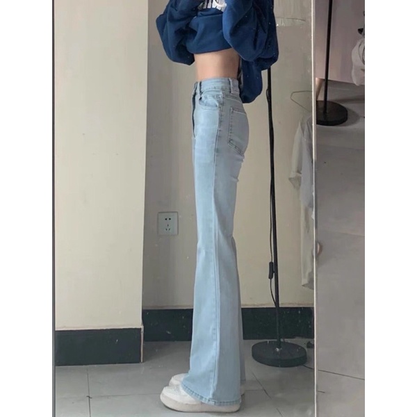 Quần jean nữ cạp cao ống đứng loe nhẹ