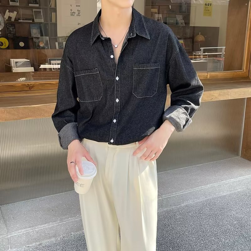 Áo Sơ Mi Denim Tay Dài Dáng Rộng Phong Cách Hàn Quốc Thời Trang Xuân Thu 2022