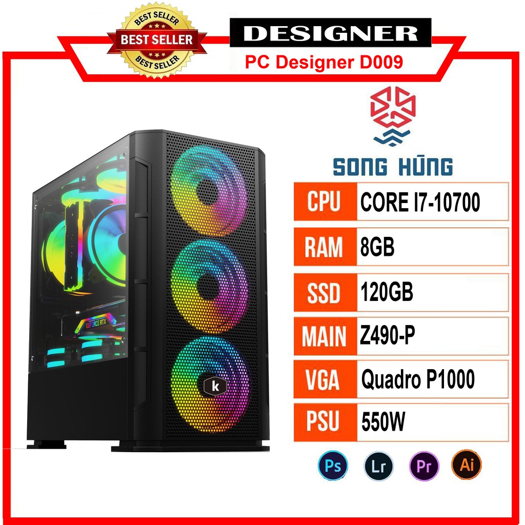 Máy Bộ PC Designer D009 (i7-10700/Z490-p/8GB RAM/Quadro P1000 /120GB SSD/550W/Tản nhiệt 400Ti Color Master)