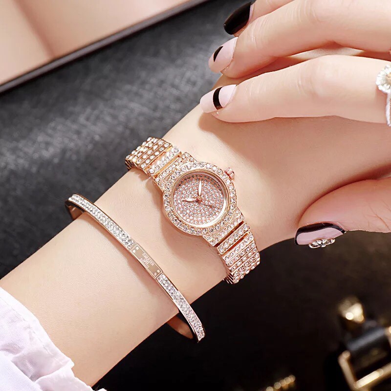 Đồng hồ thời trang nữ DZG dây kim loại đính đá Ht496