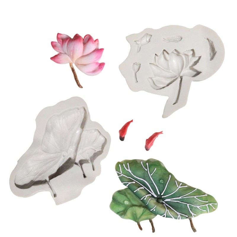 Set 2 khuôn silicon làm bánh/ sô cô la tạo hình lá và hoa sen độc đáo