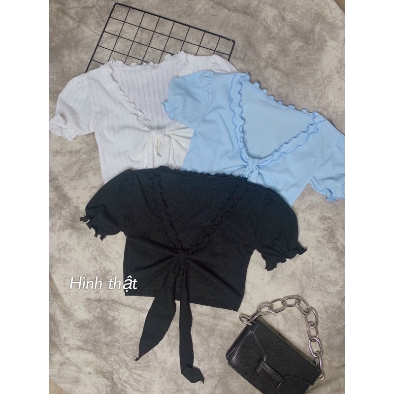 Áo Croptop cột nơ ngực cuốn biên buộc nơ trước - Z7N | BigBuy360 - bigbuy360.vn