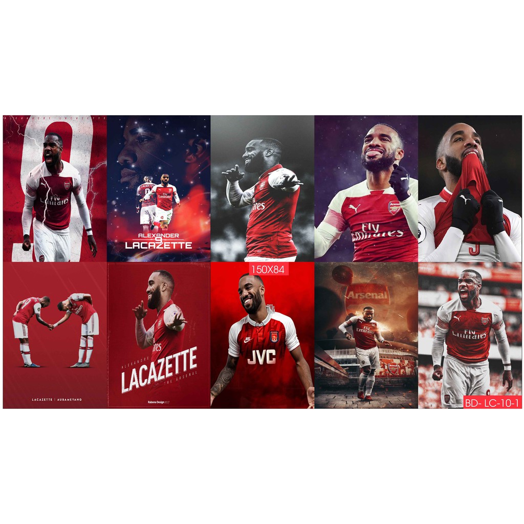 Combo Set 10 tờ Decal dán tường cầu thủ Ozil, Aubameyang, Lacazette