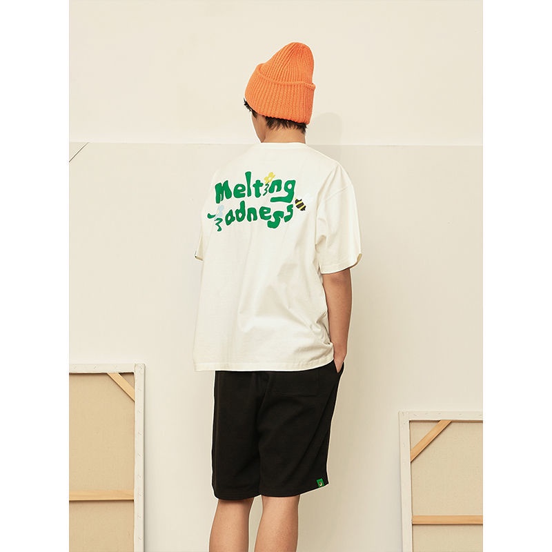 ஐ☋❖Áo Thun 100% Cotton Nguyên Chất Tay Ngắn Dáng Rộng In Hình Hoa Ong Cho Nam Nữ