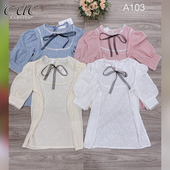 Áo sơ mi nữ công sở cao cấp Cúc Fashion A103 áo somi cộc viền u nơ đen