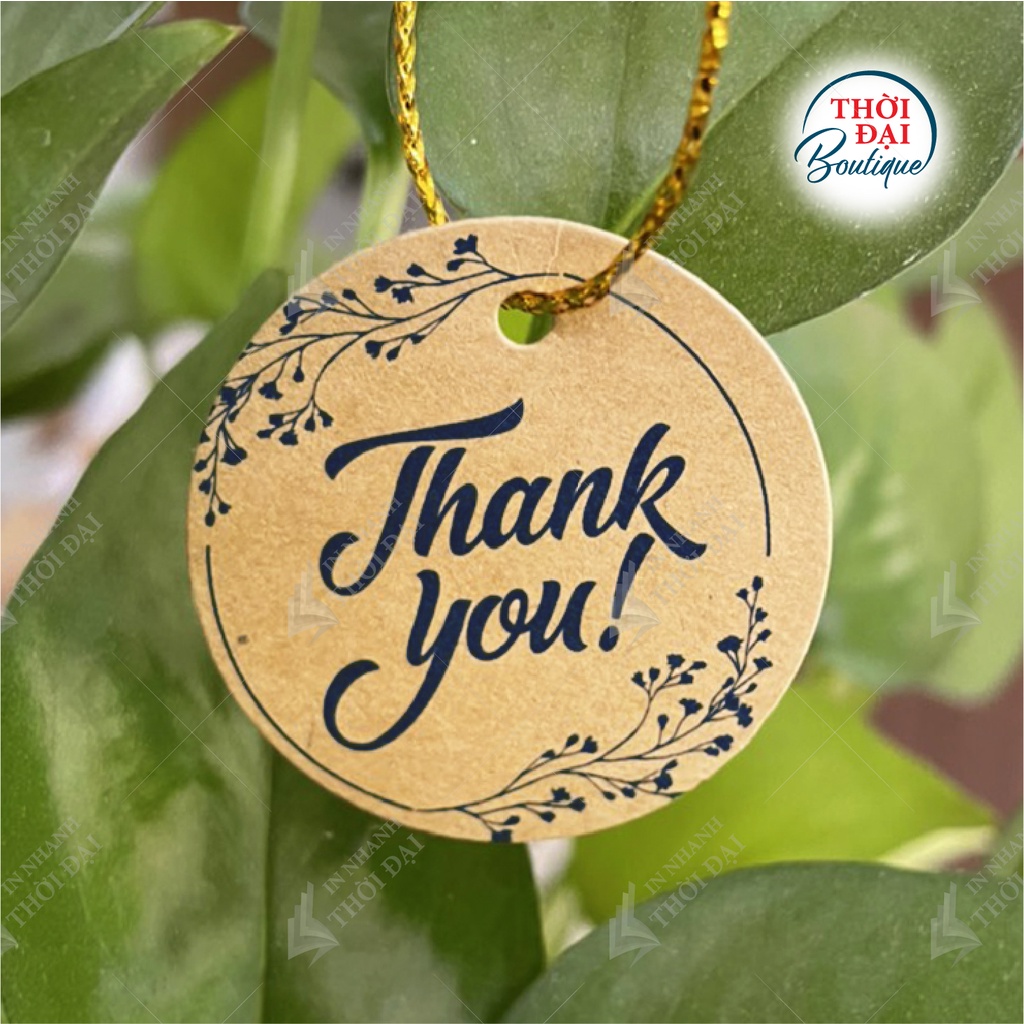 Nhãn tag Thank you tròn giấy kraft 3.5 cm (1 mặt in) - Combo 200 cái/68k