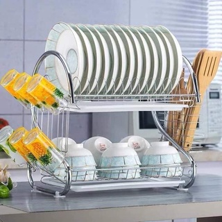 Kệ úp chén, dĩa inox 2 tầng hình chữ s