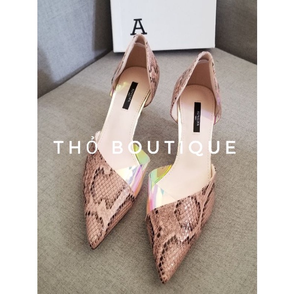 Giày cao gót ADWEINA chính hãng hoạ tiết da rắn phối mica 6cm size 38.5