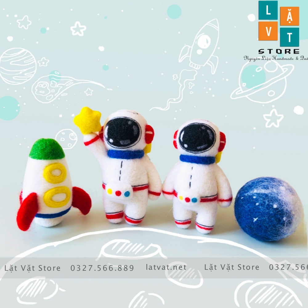 Bộ Len chọc Phi Hành Gia có hương dẫn, đồ chơi cho trẻ em,móc khoá handmade, Needle felting Pilot, quà tặng ý nghĩa.