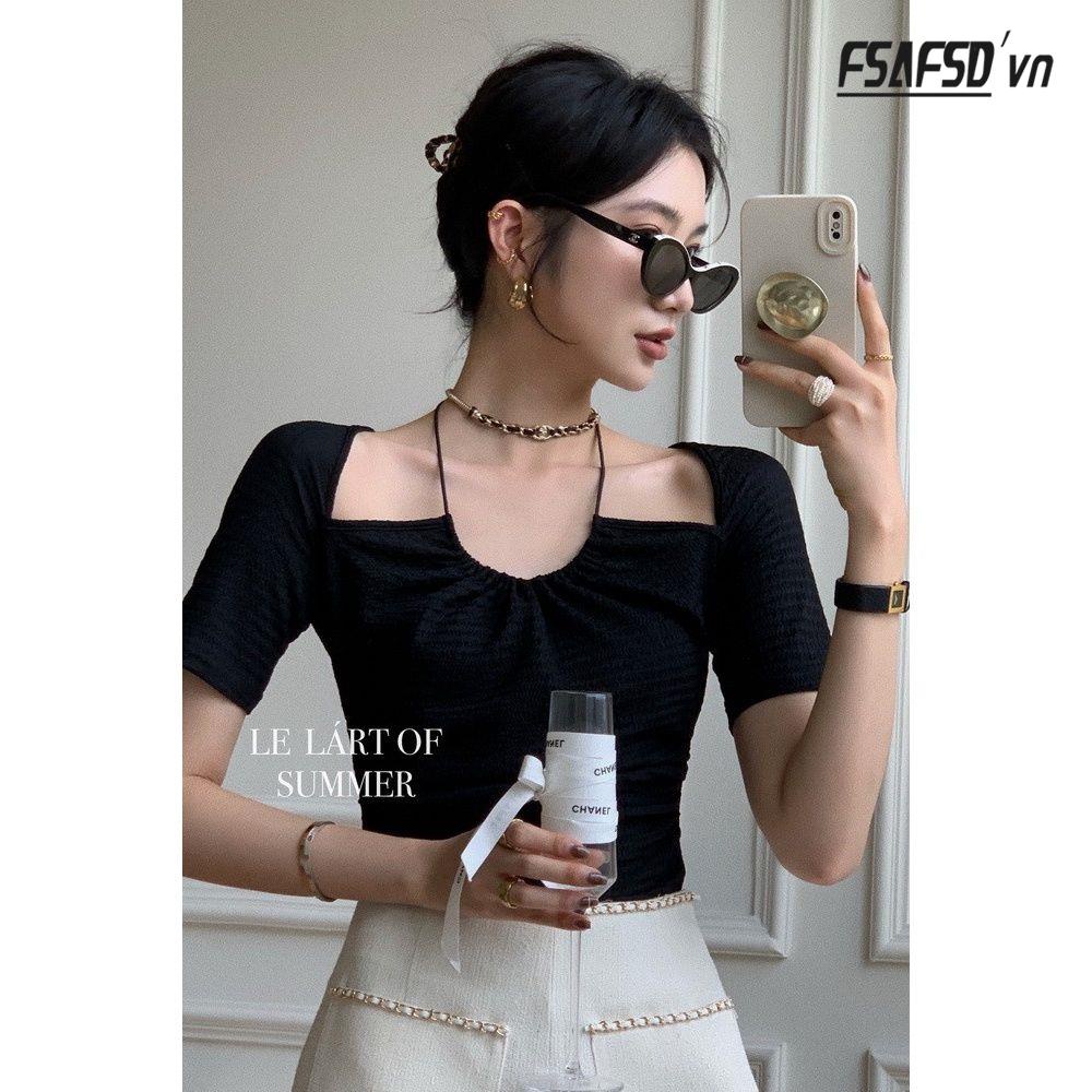 Áo Cổ Yếm Cột Dây Dáng Ôm Phong Cách Pháp Thời Trang Mùa Hè Mới Cho Nữ