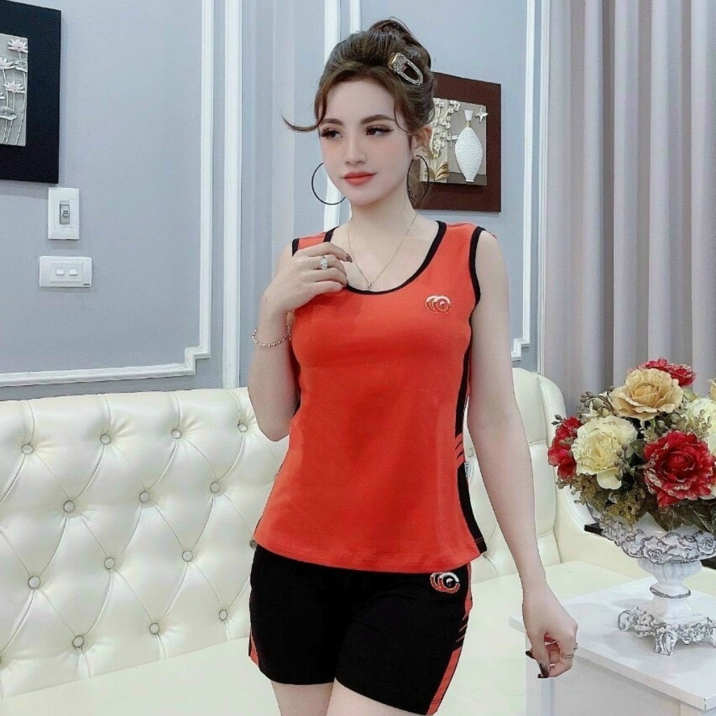Đồ bộ nữ đồ mặc nhà thể thao dễ thương bigsize Set đồ bộ nữ đồ ngủ quần đùi áo ba lổ thun cotton co giãn ESHOP BD01