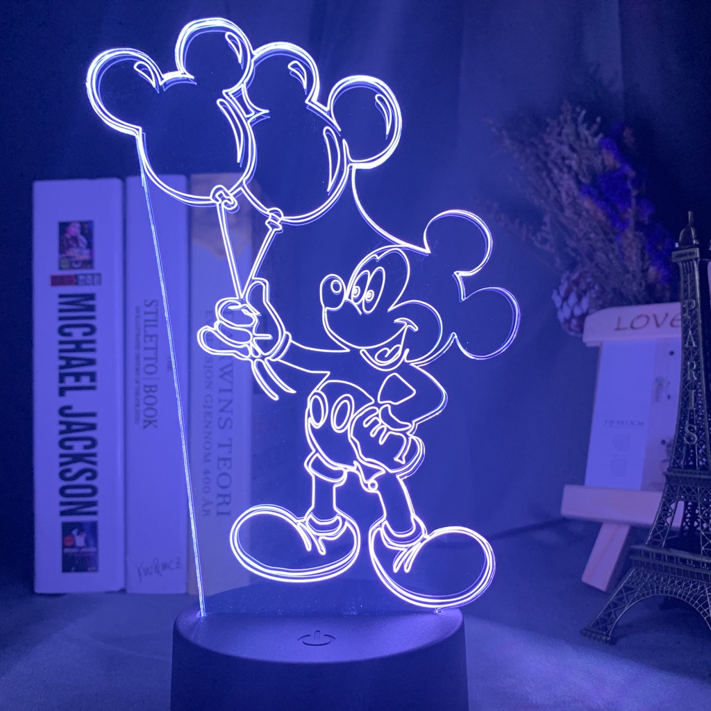 Đèn Ngủ Led 3d Hình Bóng Bay Chuột Mickey Trang Trí Phòng Ngủ Cho Bé