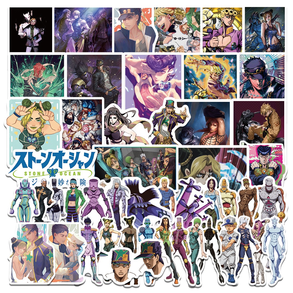 Set 50/25/10 Miếng Dán Trang Trí Ván Trượt/Laptop/Điện Thoại Hình Anime JoJo's Bizarre Adventure Stone