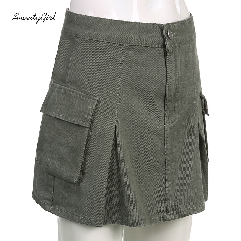 Chân váy jean Lưng Cao Có Túi Màu Trơn 2022 Thời Trang Cho Nữ