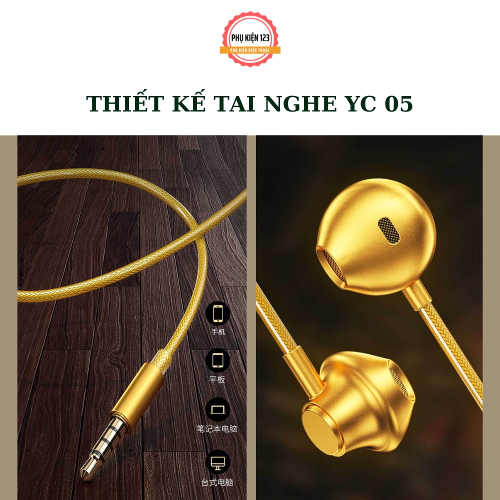 Tai nghe có dây Wekome YC05 jack 3.5mm tích hợp đàm thoại, nghe nhạc, chơi game