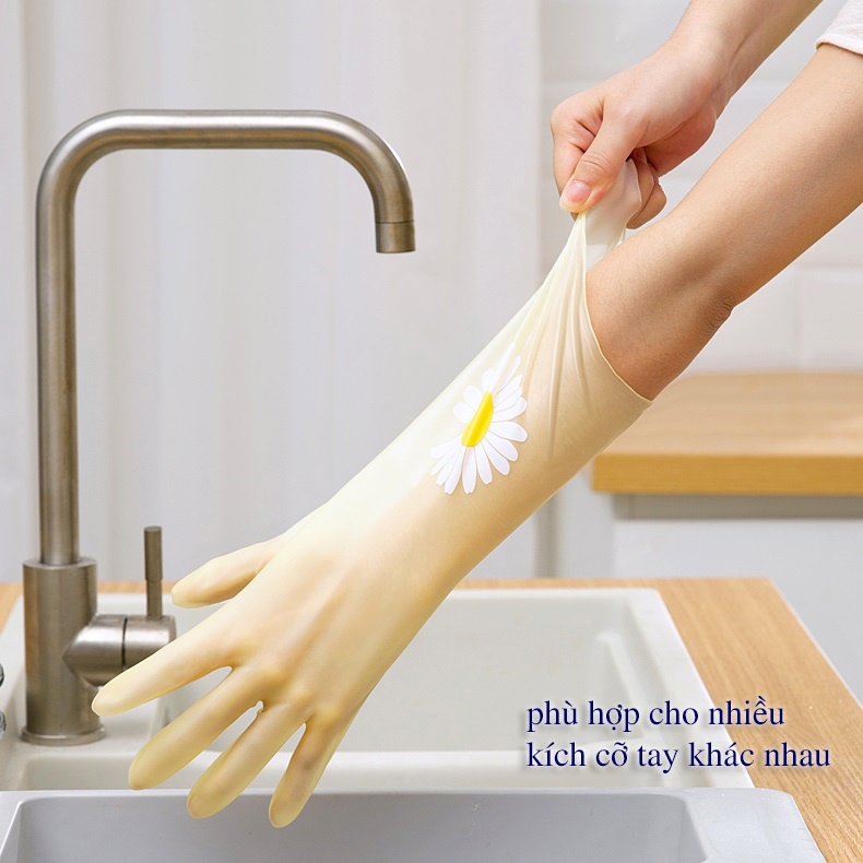 Găng tay cao su vệ sinh nhà cửa họa tiết hoa cúc (GHC03)