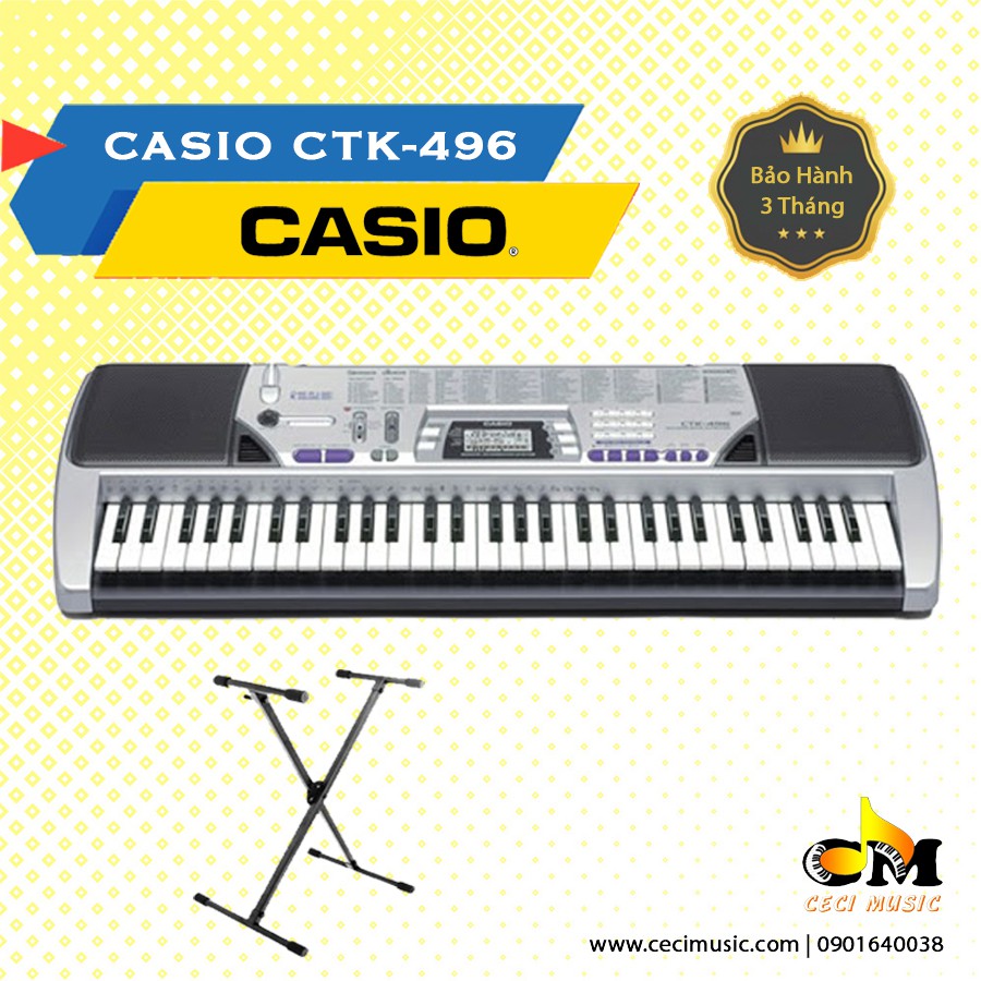 Đàn Organ Casio CTK496 hàng nội địa Nhật, 61 phím, MIDI rộng, nhiều chế độ học đàn cho người mới và nâng cao