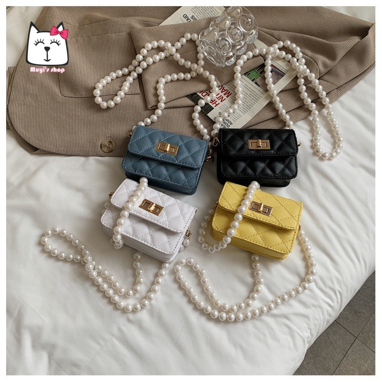 Túi xách hình vuông nhỏ đính đá phối ngọc trai giả thời trang 2023 phổ biến mới