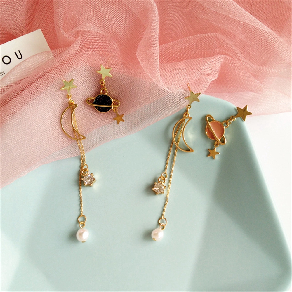 Bông Tai Dài Hình Mặt Trăng Và Ngôi Sao Thời Trang Nữ Tính