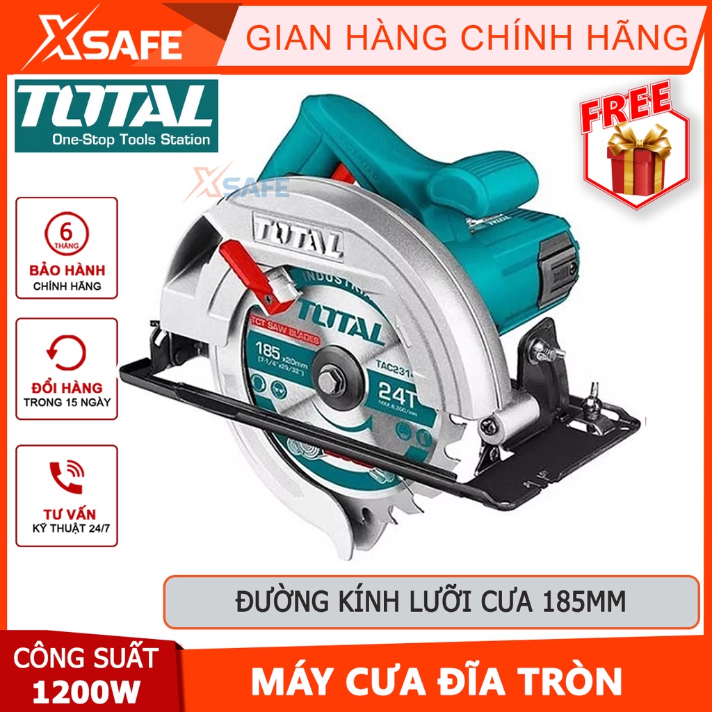 Máy cưa gỗ cầm tay TOTAL công suất 1200-2200W, đường kính lưỡi cưa 185mm, khả năng cắt góc cắt 45 độ và 90 độ - xsafe