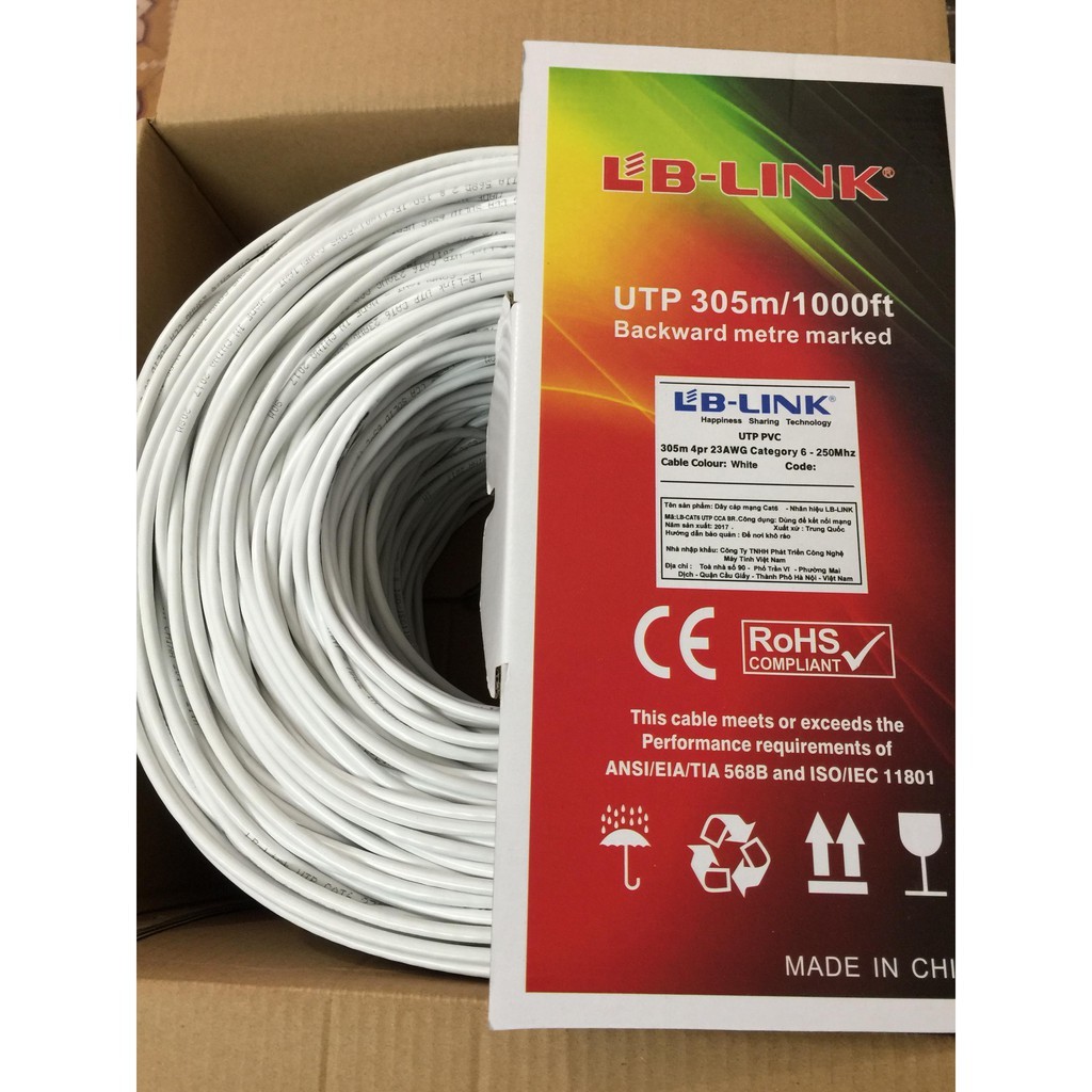 Cuộn Dây Cáp Mạng Cat 6 LB-LINK 305 mét (Tặng 100c Hạt Mạng RJ45)