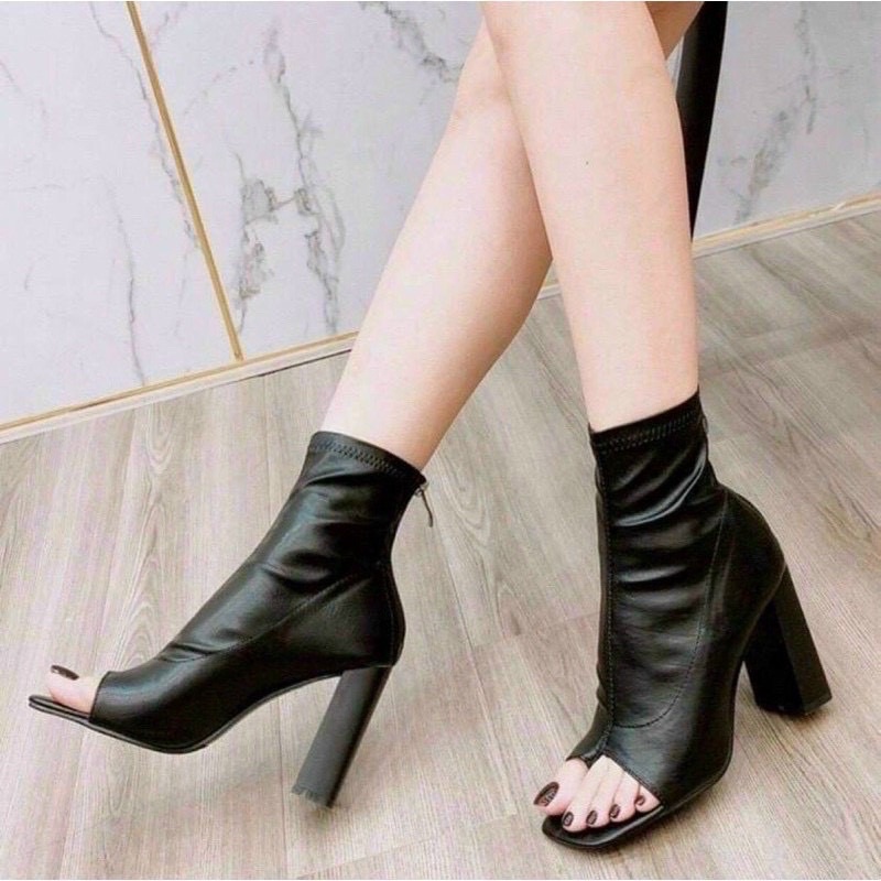 [SẴN -LOẠI 1] Bốt nữ BadGirl Boots 7 Phân đế cao hở mũi cá tính da mềm đế êm